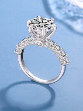 9 Size 5Ct Round Moissanite Ring, 925 Sterling Silver, GRA Certified - MR029
